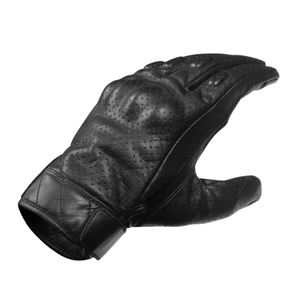 Mens Premium Leather Perforated Cruiser Gloves with Knuckle Protection - Touchscreen Motorcycle Gloves