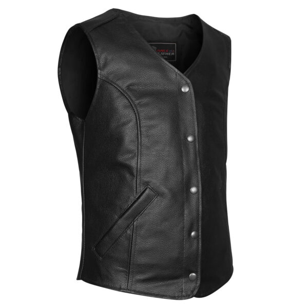 Womens Black Five Snap Lady Biker Leather Motorcycle Vest - Image 8