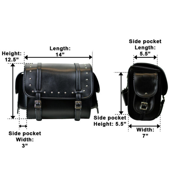 Vance Medium Black Studded Motorcycle Sissy Bar Bag for Harley Davidson Motorcycles - Image 2