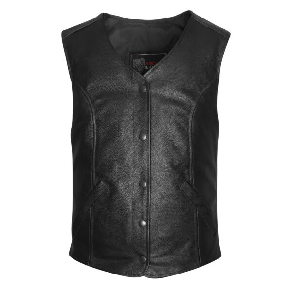 Womens Black Five Snap Lady Biker Leather Motorcycle Vest - Image 7