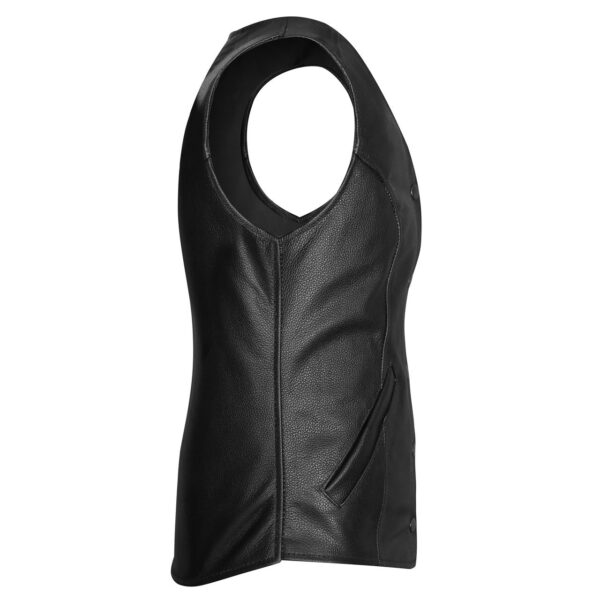 Womens Black Five Snap Lady Biker Leather Motorcycle Vest - Image 5