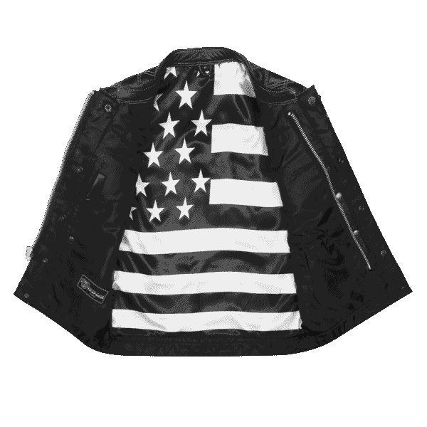 High Mileage Mens Zipper and Snap Closure Leather Club Vest with American Flag Liner White Stitching - Image 4