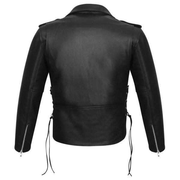 Men's Premium Classic Police Style Motorcycle Black Leather Jacket w/ Conceal Carry, Side lace and Removeable Quilted Liner - Image 4