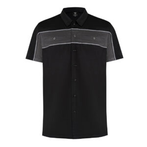 Vance Leather Men's Black Grey Short Sleeve Button Down Two Pockets Soft Casual Shirt
