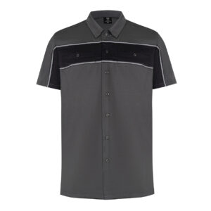 Vance Leather Men's Grey Black Short Sleeve Button Down Two Pockets Soft Casual Shirt