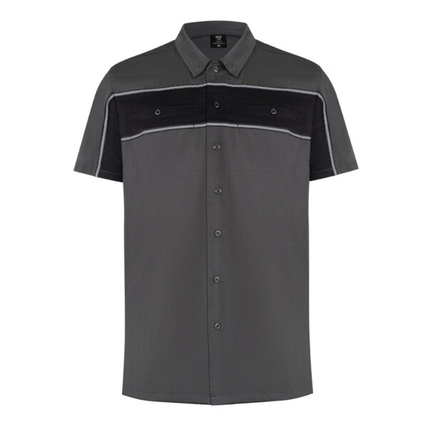 Vance Leather Men's Grey Black Short Sleeve Button Down Two Pockets Soft Casual Shirt