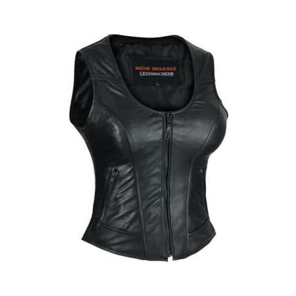 High Mileage Women's Lady Biker Leather Motorcycle Vest - Image 3