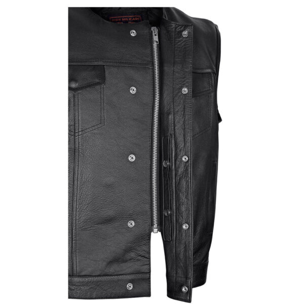 High Mileage Men's Black Premium Cowhide Leather SOA Style Club Vest With Quick Access Conceal Carry Pocket - Image 2