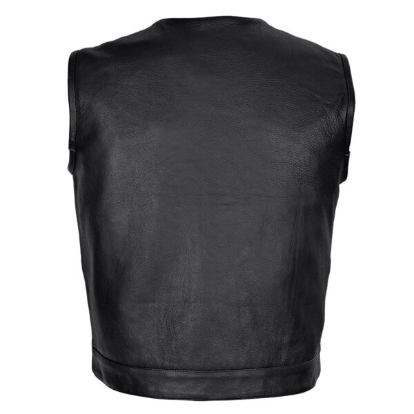 High Mileage Men's Black Premium Cowhide Leather SOA Style Club Vest With Quick Access Conceal Carry Pocket - Image 4