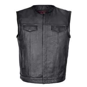 High Mileage Men's Black Premium Cowhide Leather SOA Style Club Vest With Quick Access Conceal Carry Pocket