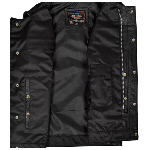 High Mileage Men's Black Premium Cowhide Leather SOA Style Club Vest With Quick Access Conceal Carry Pocket - Image 5