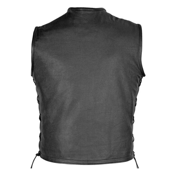 High Mileage Mens Black Premium Cowhide Front Zipper Closure Biker Motorcycle Leather Vest - Image 3