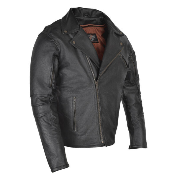 Vance Mens Dual Concealed Carry Vented Black Premium Cowhide Leather Biker Motorcycle Riding Jacket - Image 2