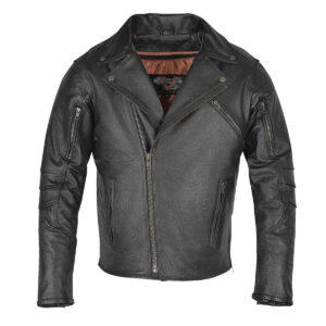 Vance Mens Dual Concealed Carry Vented Black Premium Cowhide Leather Biker Motorcycle Riding Jacket
