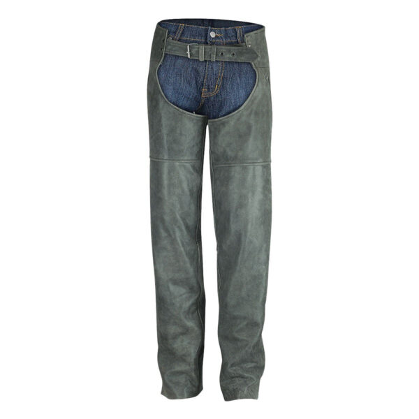 High Mileage Unisex Premium Cowhide Vintage Distressed Gray Biker Leather Motorcycle Chaps - Image 2