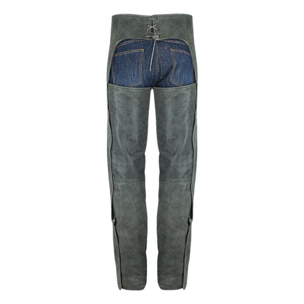 High Mileage Unisex Premium Cowhide Vintage Distressed Gray Biker Leather Motorcycle Chaps - Image 3