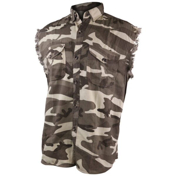 Vance Mens Biker Motorcycle Summer Sleeveless Denim Cut Off Shirt - Image 7