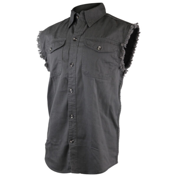 Vance Mens Biker Motorcycle Summer Sleeveless Denim Cut Off Shirt - Image 8
