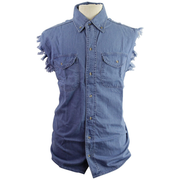 Vance Mens Biker Motorcycle Summer Sleeveless Denim Cut Off Shirt - Image 11