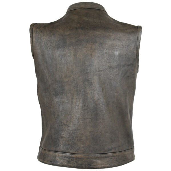 High Mileage Mens Premium Cowhide Distressed Brown SOA Style Biker Club Leather Motorcycle Vest - Image 3