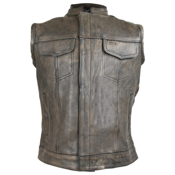 High Mileage Mens Premium Cowhide Distressed Brown SOA Style Biker Club Leather Motorcycle Vest