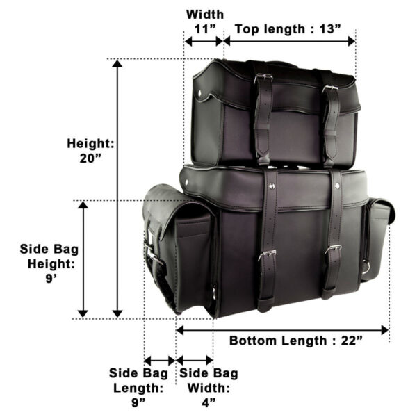 Vance VS339 Black 4 Piece Motorcycle Travel Luggage Sissy Bar Bag - Image 2