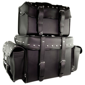 Vance VS339 Black Studded 4 Piece Motorcycle Travel Luggage Sissy Bar Bag