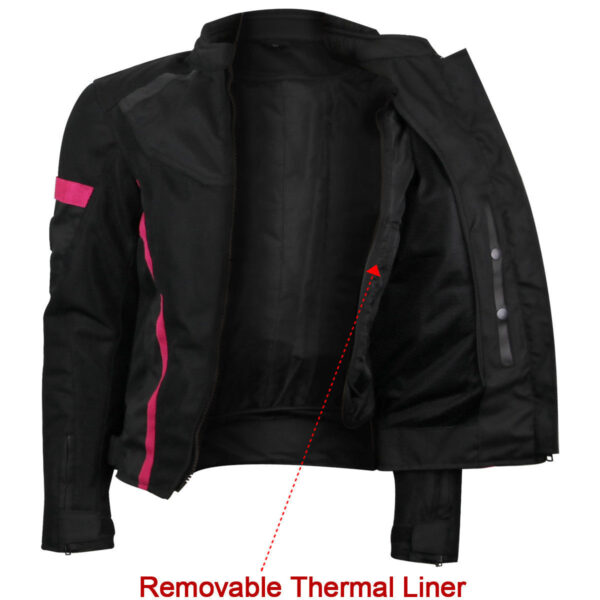 Women's Black Pink All Weather Season CE Armor Lady Biker Mesh Motorcycle Riding Jacket - Image 4