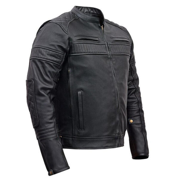 Vance Leathers Men's Quilted Pattern Vented Black Cowhide Leather Biker Motorcycle Jacket - Image 3