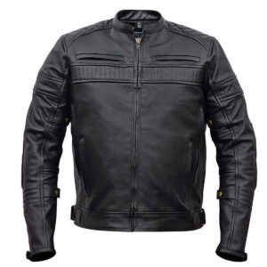 Vance Leathers Men's Quilted Pattern Vented Black Cowhide Leather Biker Motorcycle Jacket