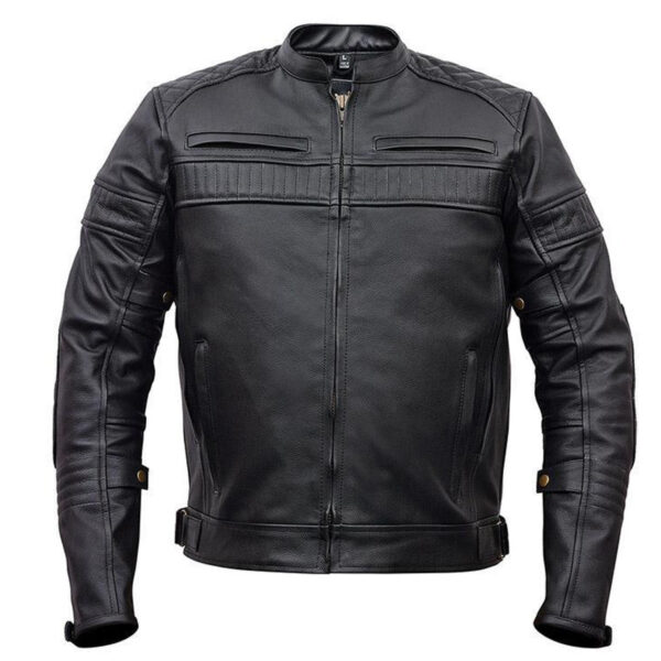 Vance Leathers Men's Quilted Pattern Vented Black Cowhide Leather Biker Motorcycle Jacket