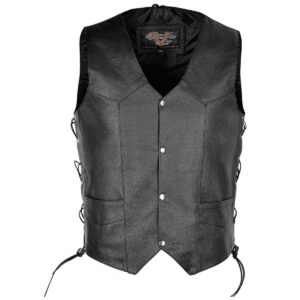 Vance Men's Basic Black Side Lace Leather Vest