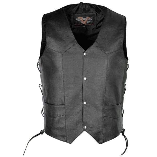 Vance Men's Basic Black Side Lace Leather Vest