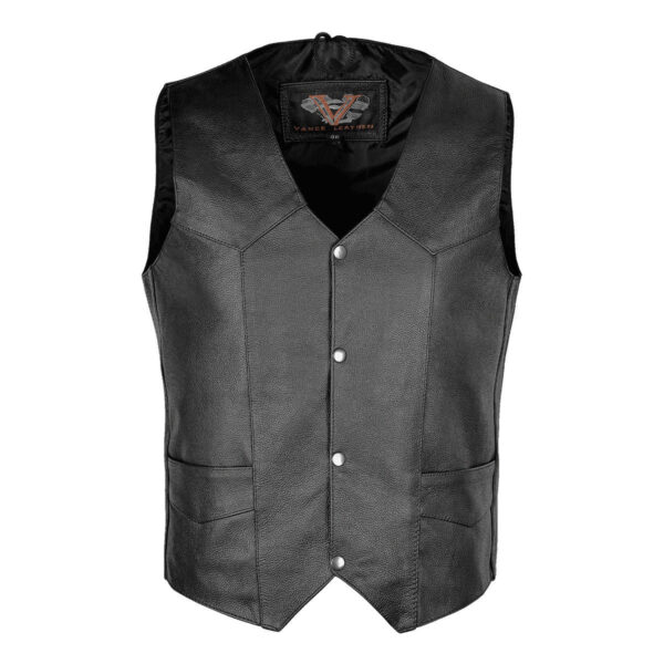 Vance Classic Mens Black Leather Vest - Image 2