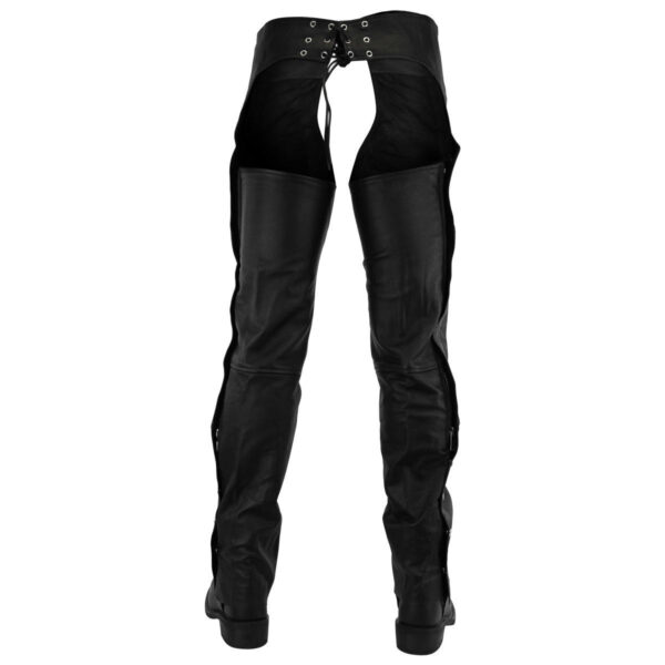 Vance Leather Unisex Black Premium Cowhide Deep Pocket Biker Leather Motorcycle Chaps - Image 2