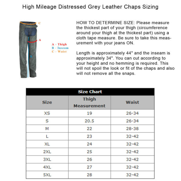 High Mileage Unisex Premium Cowhide Vintage Distressed Gray Biker Leather Motorcycle Chaps - Image 4