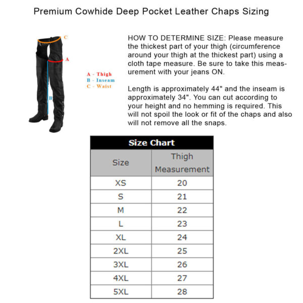 Vance Leather Unisex Black Premium Cowhide Deep Pocket Biker Leather Motorcycle Chaps - Image 3