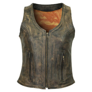 High Mileage Womens Vintage Distressed Brown Premium Cowhide Leather Motorcycle Vest