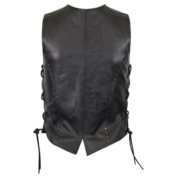 Vance VL1049 Womens Studded Black Cowhide Leather Lady Biker Motorcycle Vest - Image 2