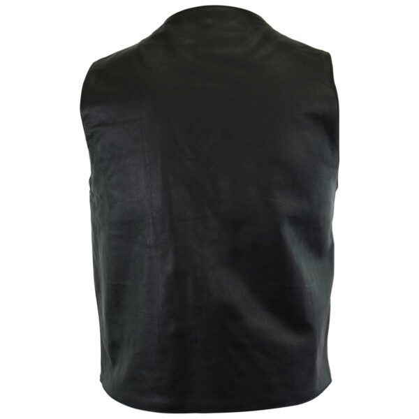 Vance Men's Black Premium Cowhide Leather Plain Side Biker Motorcycle Vest - Image 2