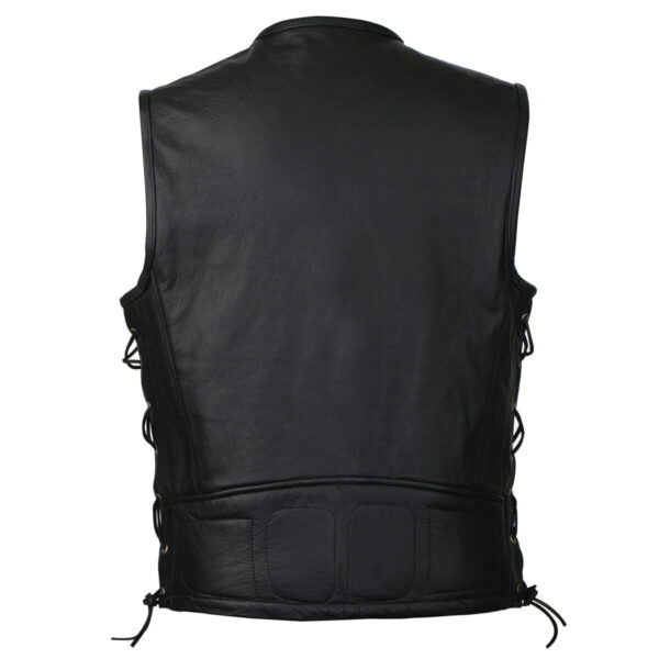 Vance VL941 Men's Premium Padded Argyle Style Black Premium Cowhide Leather Biker Motorcycle Vest - Image 2