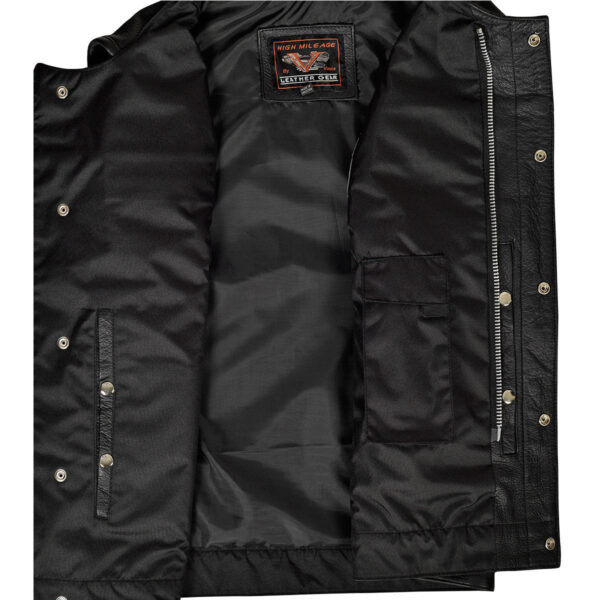 Mens Black Premium Cowhide Leather Motorcycle Vest With Quick Access Conceal Carry Pockets - Image 2