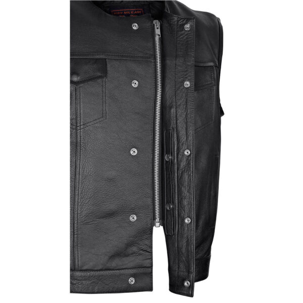 Mens Black Premium Cowhide Leather Motorcycle Vest With Quick Access Conceal Carry Pockets - Image 3