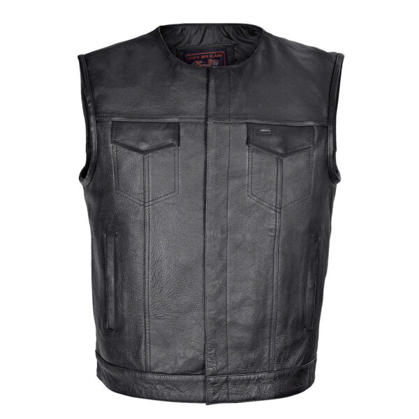 Mens Black Premium Cowhide Leather Motorcycle Vest With Quick Access Conceal Carry Pockets - Image 4