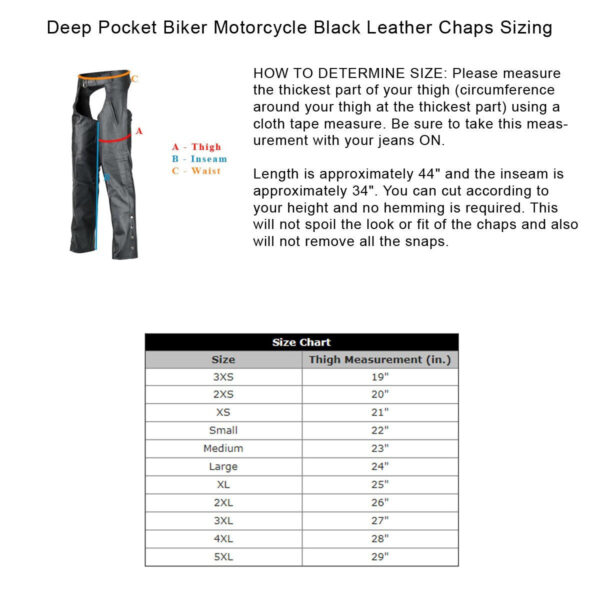 Vance Leather Unisex Black Deep Pocket Biker Leather Motorcycle Chaps - Image 3
