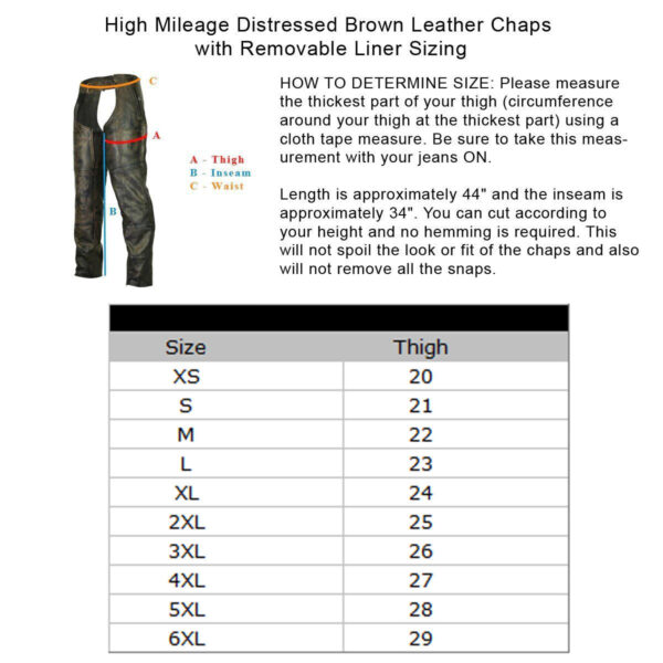 High Mileage Premium Cowhide Vintage Distressed Brown Jean Style Leather Motorcycle Chaps Unisex - Image 3