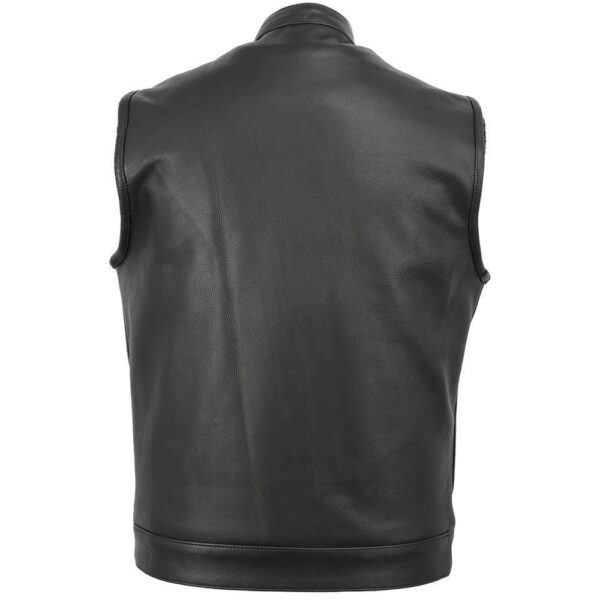 Vance Mens Black Premium Cowhide Leather Motorcycle Biker SOA Style Club Vest with Hoodie - Image 2