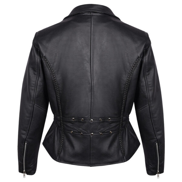 Vance Leather Women's Black Leather Braided and Studded Biker Motorcycle Riding Jacket - Image 2