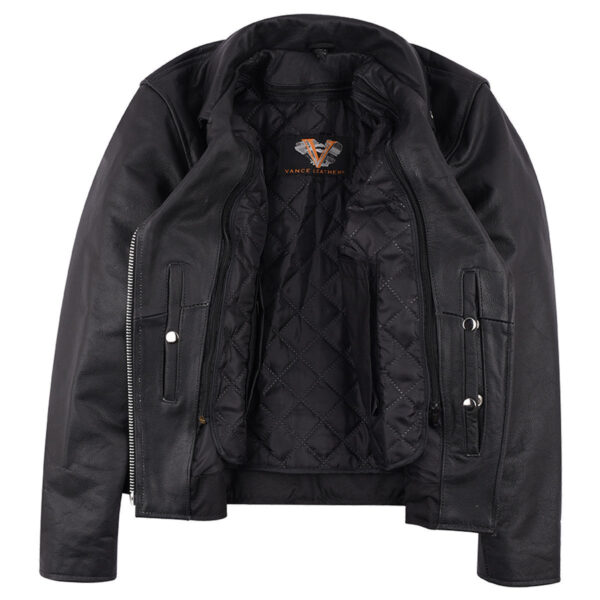 Vance Leather Women's Black Leather Braided and Studded Biker Motorcycle Riding Jacket - Image 3