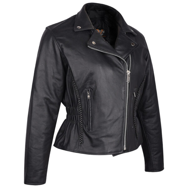 Vance Leather Women's Black Leather Braided and Studded Biker Motorcycle Riding Jacket - Image 4